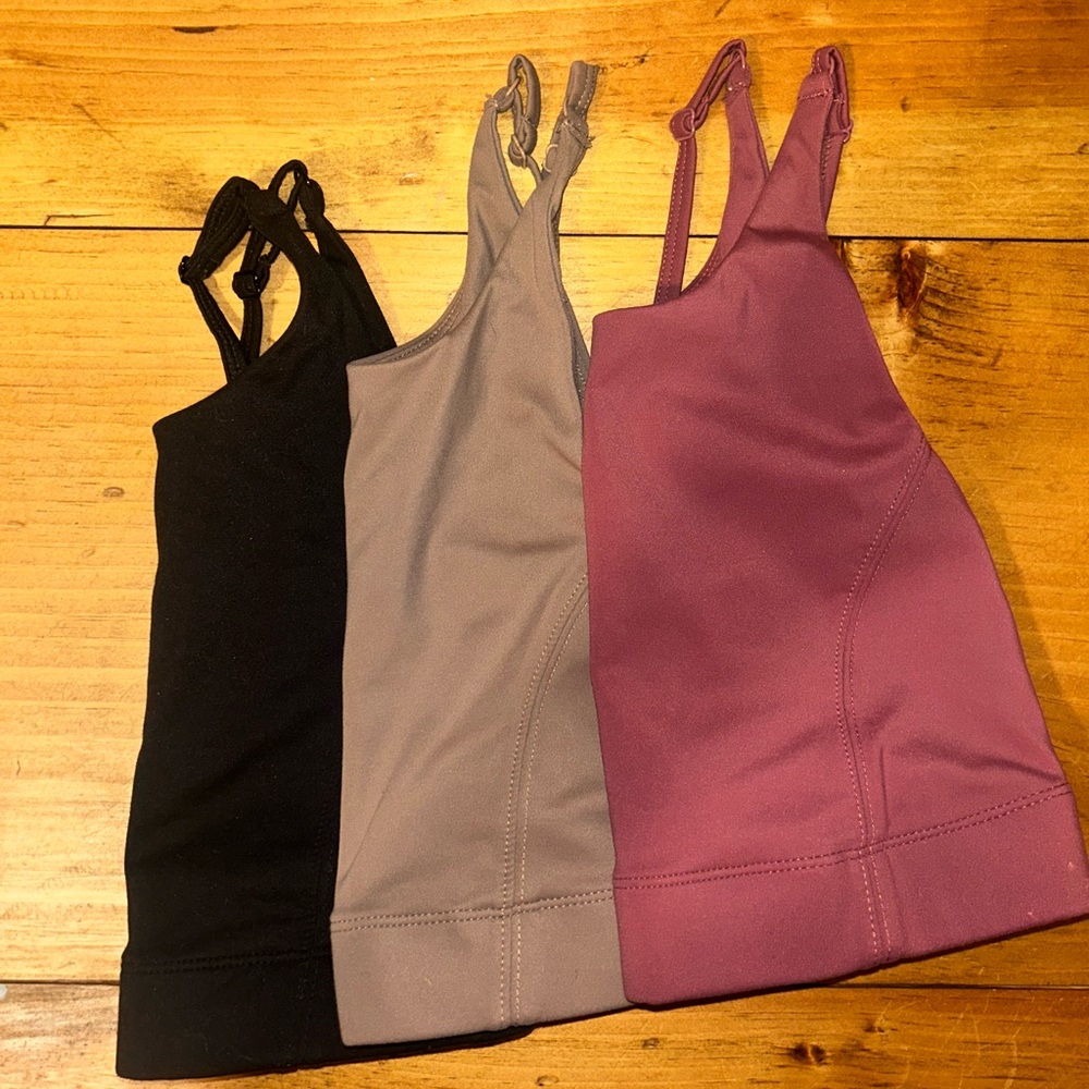 Set of Three Halter Sports Bra/Tank Tops - Black, Tan, and Pink